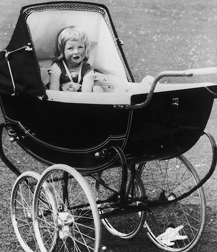 A young baby Lady Diana Spencer in her pram at Park House Sandringham