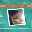 adoption awareness month poster showing woman holding baby