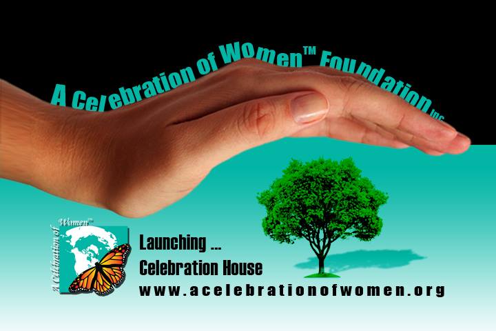 womans hand held over beautiful green tree symbolizing life with text saying A Celebration of Women Foundation Inc.