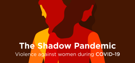 shadow pandemic violence against women during covid banner with shadow pictures of two women 