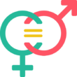 gender symbols crossed over with equal sign connecting in center